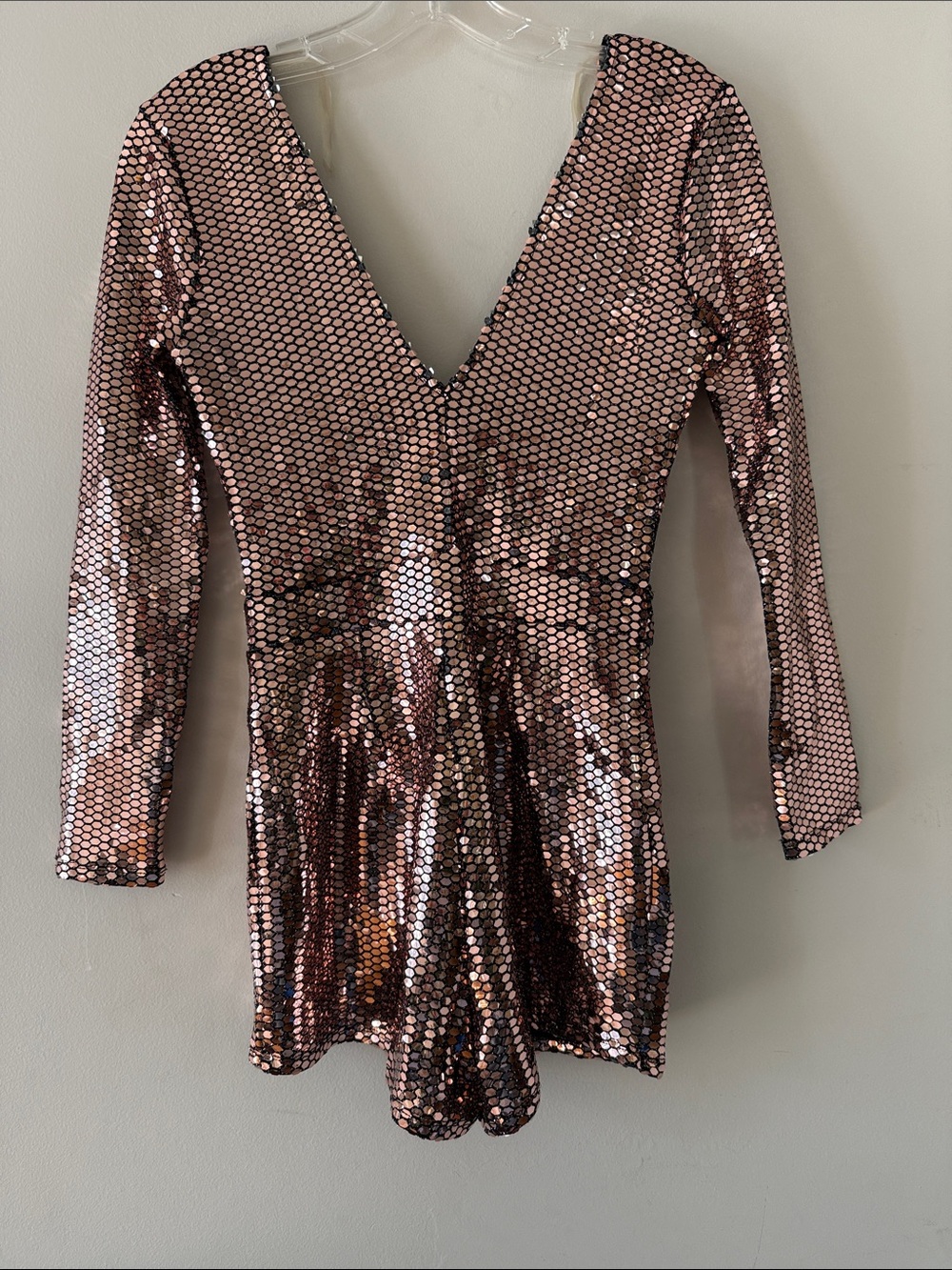 Charlotte Russe Black Romper with Rose Gold Sequins